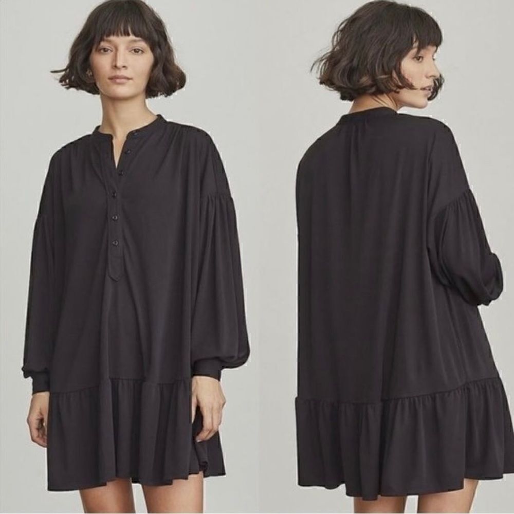 Elizabeth and James Black Smock Boho Style Long Sleeve Tunic Dress Size